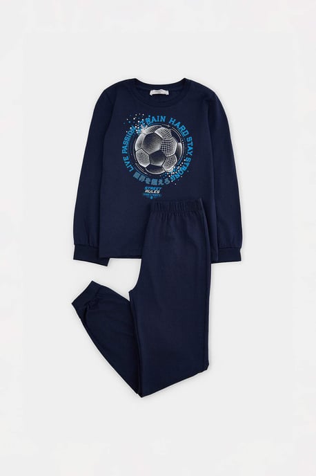 TRENDYOLKIDS Jungen Dunkelblau Mit Grafikprint Lang, Regular Fit Pyjama- Sets - Image 4