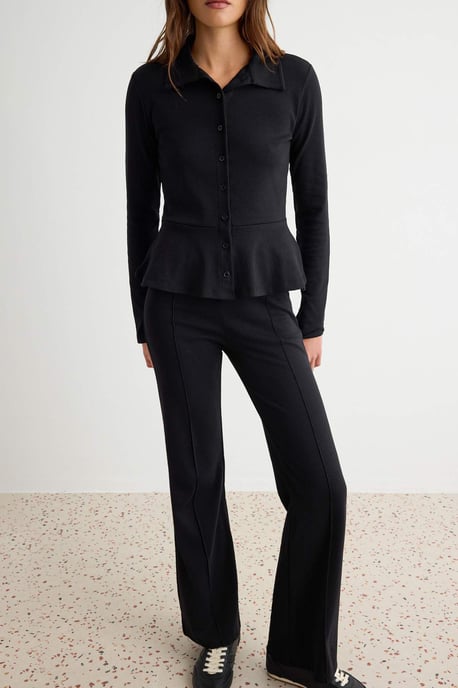TRENDYOLMİLLA Damen Schwarz Einfarbig Lang Peplum Jogginganzug Sets - Image 2
