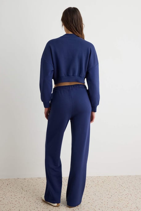 TRENDYOLMİLLA Damen Dunkelblau Einfarbig Lang, Regular Fit Jogginganzug Sets - Image 3