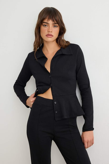 TRENDYOLMİLLA Damen Schwarz Einfarbig Lang Peplum Jogginganzug Sets - Image 4
