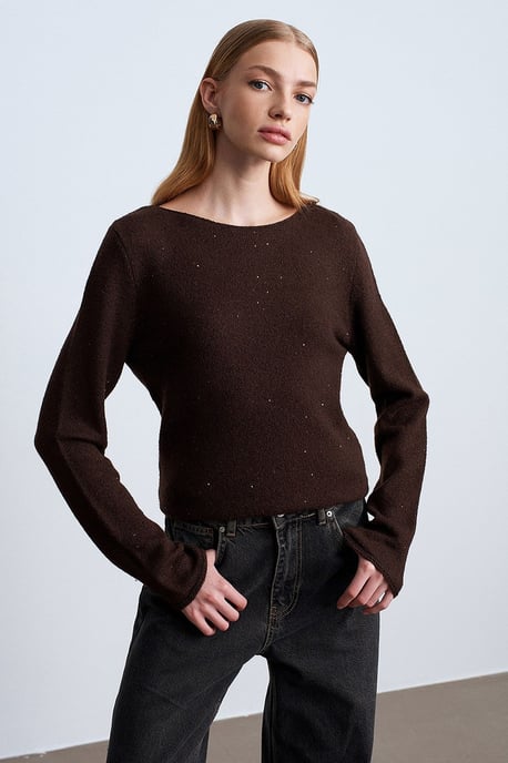 Bootshaus-Ausschnitt Pailletten Strickpullover - Image 1