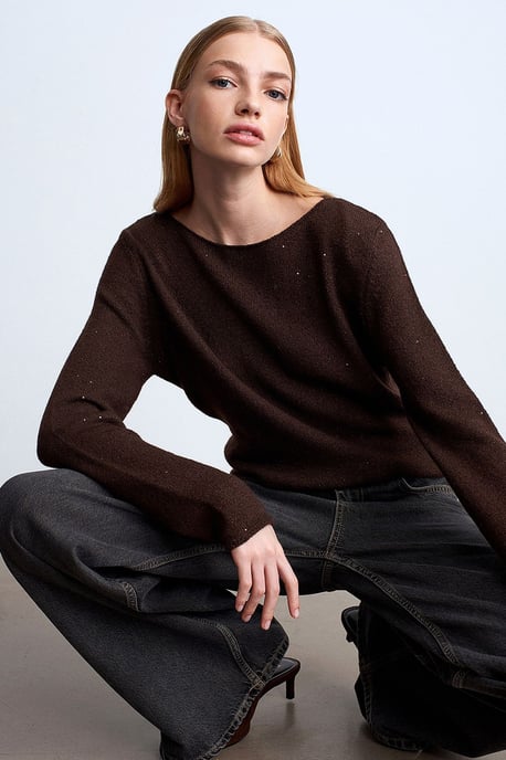 Bootshaus-Ausschnitt Pailletten Strickpullover - Image 2