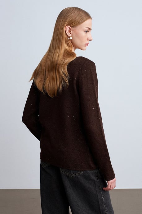 Bootshaus-Ausschnitt Pailletten Strickpullover - Image 3