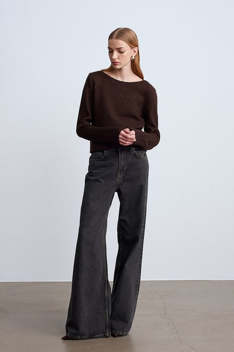 Bootshaus-Ausschnitt Pailletten Strickpullover - Image 4