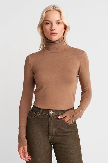 Damen Rollkragen Strickpullover mit Knöpfen - Image 1