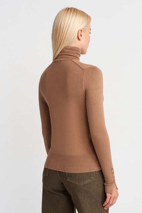 Damen Rollkragen Strickpullover mit Knöpfen - Image 2