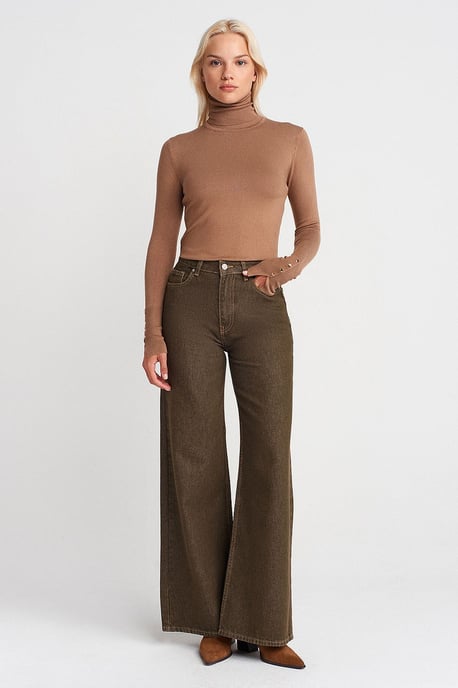 Damen Rollkragen Strickpullover mit Knöpfen - Image 4