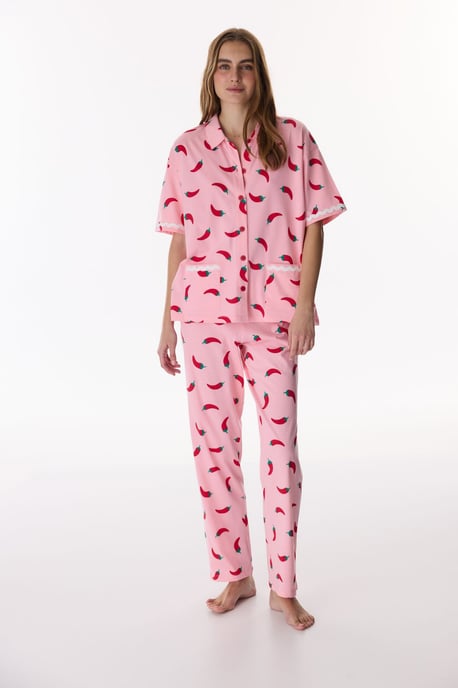 Just Chill Shirt mit Lebensmuster Kurzarm-Pyjama-Set - Image 2