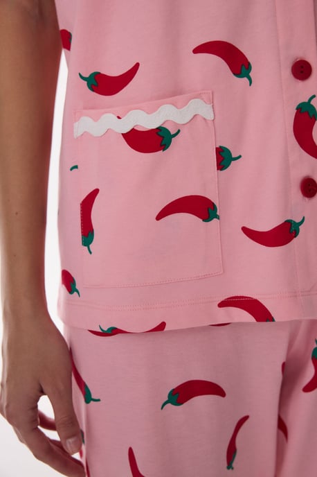 Just Chill Shirt mit Lebensmuster Kurzarm-Pyjama-Set - Image 5