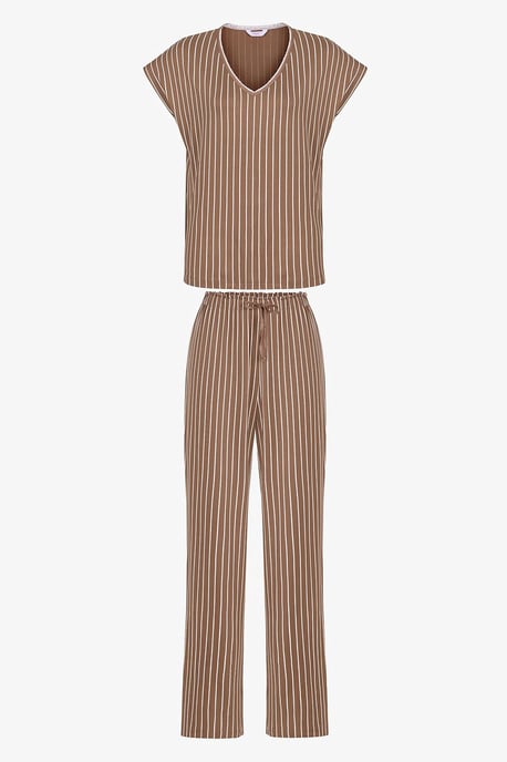 Hera Gestreiftes Spitzen-Shorts-Ärmel Pyjama Set - Image 3