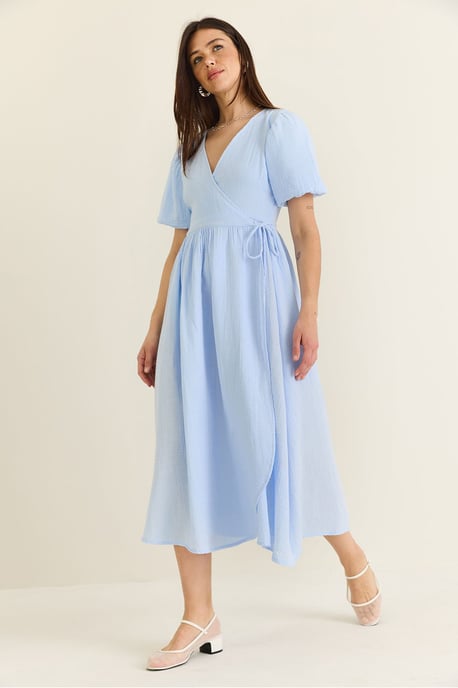 Strukturiertes V-Ausschnitt Midikleid mit Wickelverschluss - Image 3