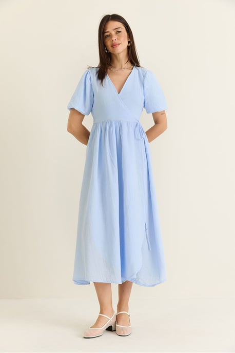 Strukturiertes V-Ausschnitt Midikleid mit Wickelverschluss - Image 4
