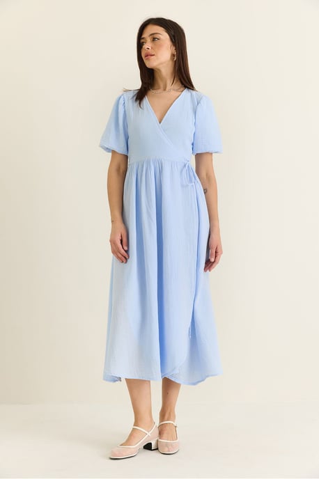 Strukturiertes V-Ausschnitt Midikleid mit Wickelverschluss - Image 5
