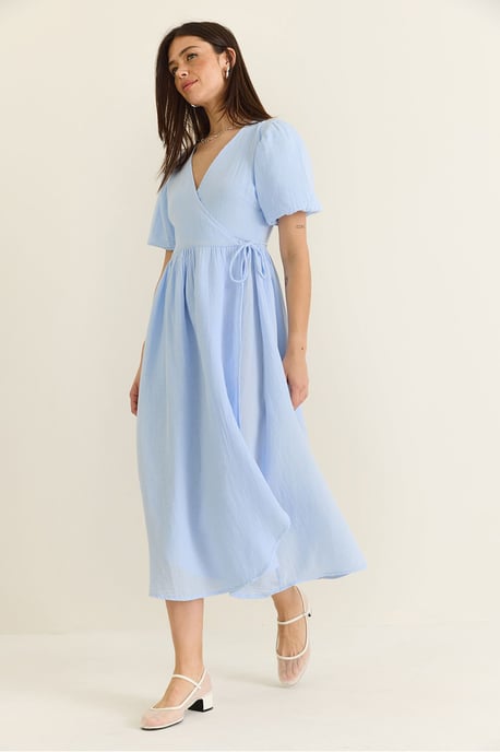 Strukturiertes V-Ausschnitt Midikleid mit Wickelverschluss - Image 6