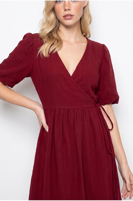 Strukturiertes V-Ausschnitt Midikleid mit Wickelverschluss - Image 3