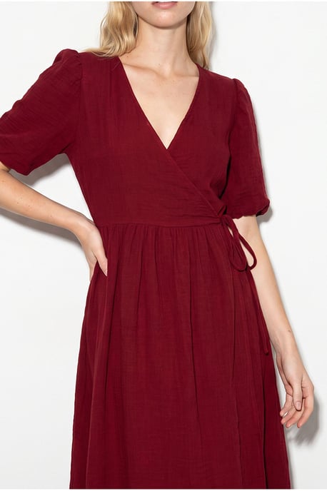 Strukturiertes V-Ausschnitt Midikleid mit Wickelverschluss - Image 4