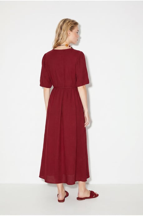 Strukturiertes V-Ausschnitt Midikleid mit Wickelverschluss - Image 6