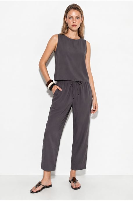 Ärmelloses Rundhals-Blusenset mit Karottenhose - Image 2