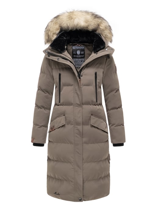 Marikoo Damen Winterjacke – Schneesternchen, lang mit Kapuze & Fellkragen - Image 1