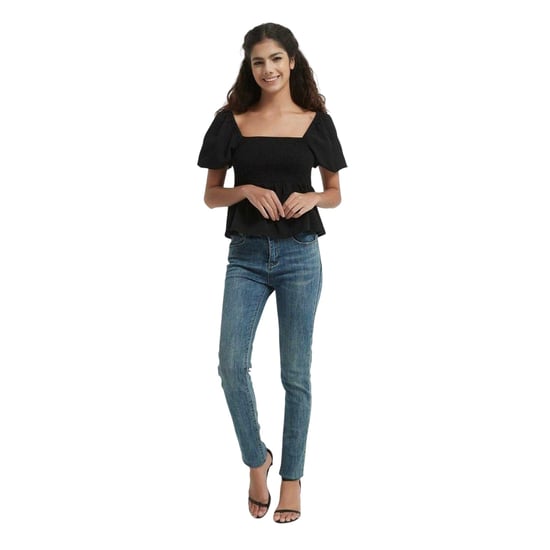 Be You - Bluse für Damen, Eckiger Ausschnitt, Puffärmel (Schwarz) - Image 1