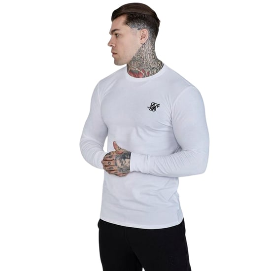 SikSilk - T-Shirt für Herren, Anliegend, Langärmlig (Weiß) - Image 5
