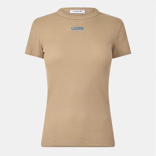Lacoste - T-Shirt für Damen, Rundhalsausschnitt, gerippt, Schmal (Beige) - Image 1