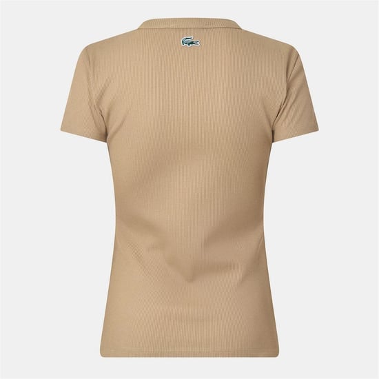 Lacoste - T-Shirt für Damen, Rundhalsausschnitt, gerippt, Schmal (Beige) - Image 2