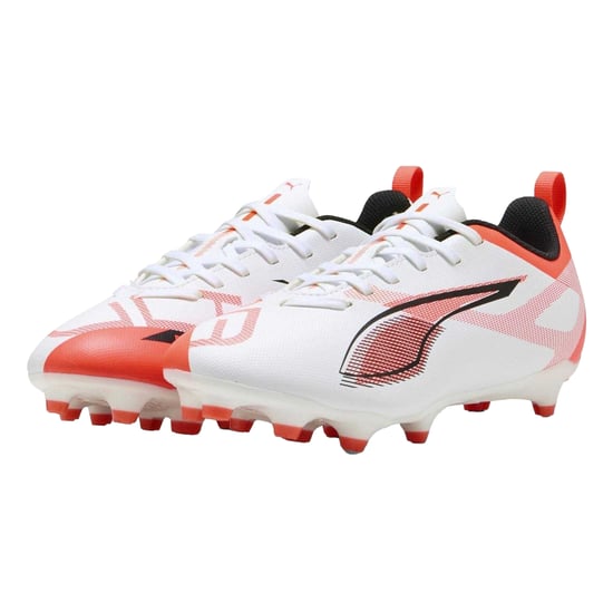 Puma - "Ultra 5 Play" Fußballschuhe mit festem Boden für Kinder (Weiß/Rot) - Image 5
