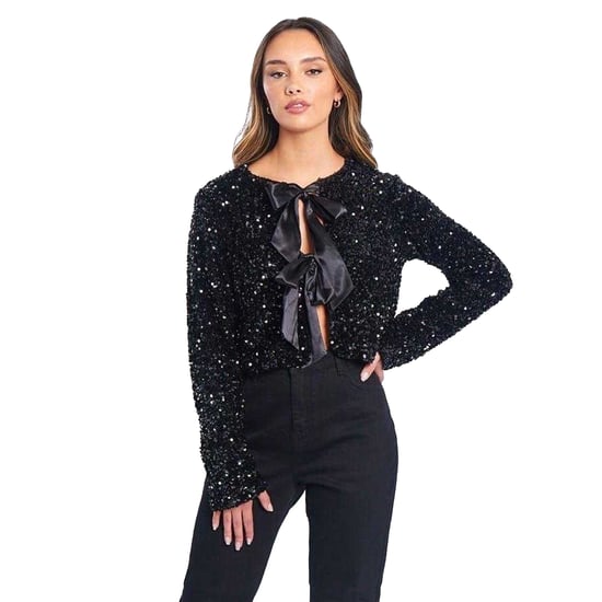 Be You - Bluse für Damen, Pailletten, leger, Langärmlig (Schwarz) - Image 2