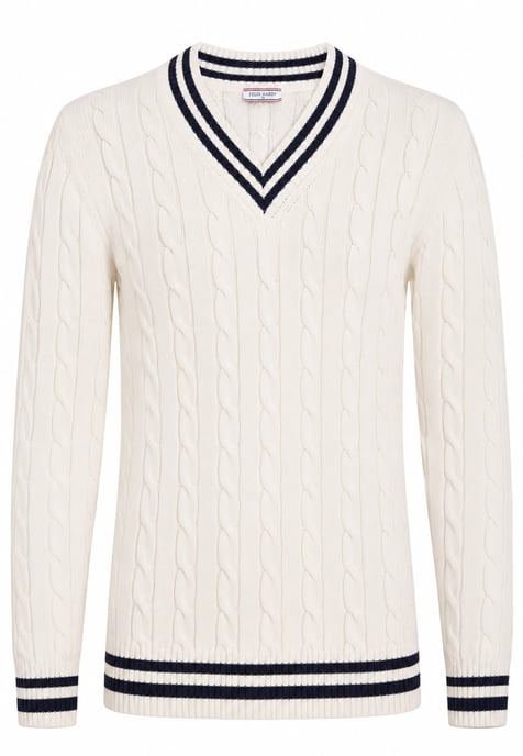Pullover V-Ausschnitt-Pullover Mit Zopfmuster - Image 1