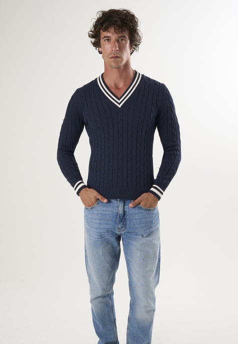 Pullover V-Ausschnitt-Pullover Mit Zopfmuster - Image 2