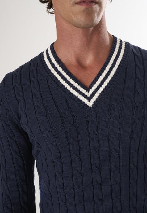 Pullover V-Ausschnitt-Pullover Mit Zopfmuster - Image 3