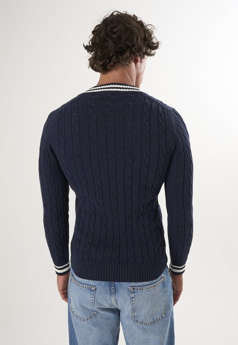 Pullover V-Ausschnitt-Pullover Mit Zopfmuster - Image 4