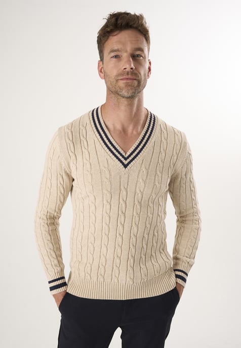 Pullover V-Ausschnitt-Pullover Mit Zopfmuster - Image 1