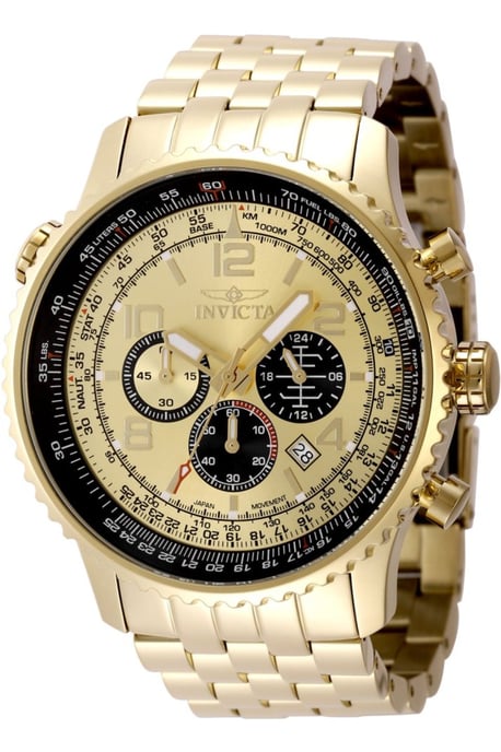 Invicta Aviator 49081 Herrenuhr - Quarzwerk - Edelstahl mit goldenem Zifferblatt - 49 mm - Image 1