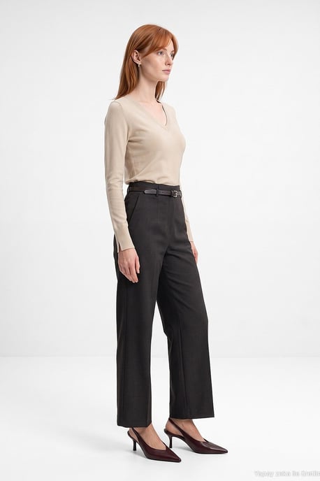 Damen V-Ausschnitt Strickpullover mit seitlichem Schlitz - Image 4