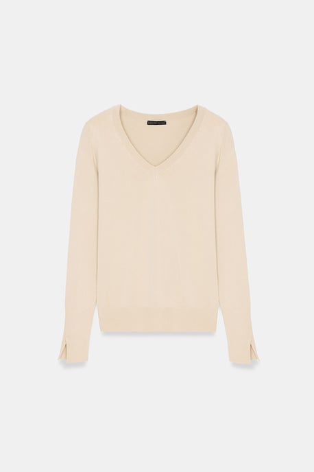 Damen V-Ausschnitt Strickpullover mit seitlichem Schlitz - Image 5
