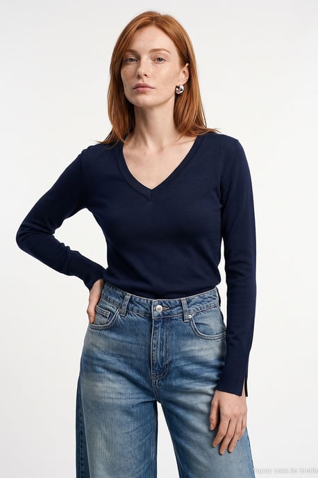 Damen V-Ausschnitt Strickpullover mit seitlichem Schlitz - Image 1