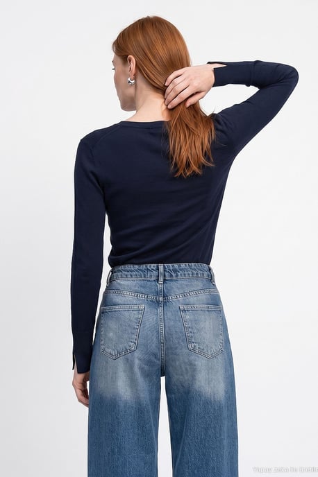 Damen V-Ausschnitt Strickpullover mit seitlichem Schlitz - Image 2