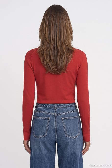 Damen V-Ausschnitt Strickpullover mit seitlichem Schlitz - Image 2