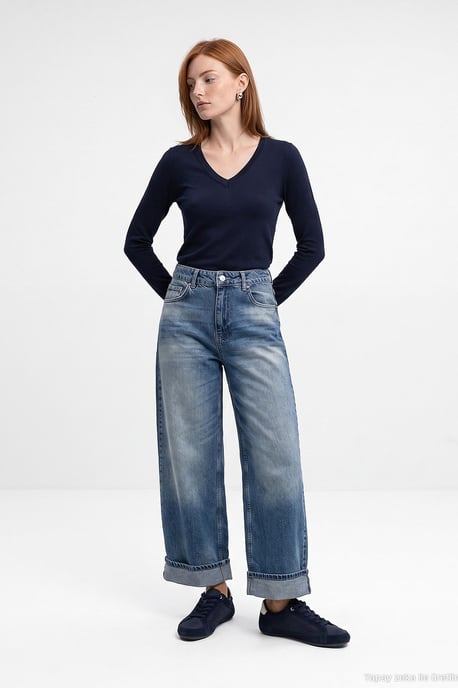 Damen V-Ausschnitt Strickpullover mit seitlichem Schlitz - Image 4