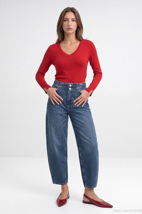 Damen V-Ausschnitt Strickpullover mit seitlichem Schlitz - Image 4