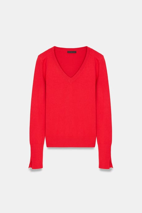 Damen V-Ausschnitt Strickpullover mit seitlichem Schlitz - Image 5