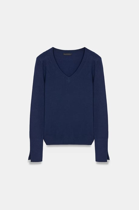 Damen V-Ausschnitt Strickpullover mit seitlichem Schlitz - Image 5