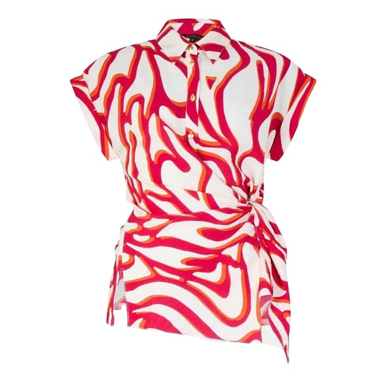 Biba - Hemd für Damen, Bindegürtel, Kurze Ärmel (Rot/Weiß) - Image 2