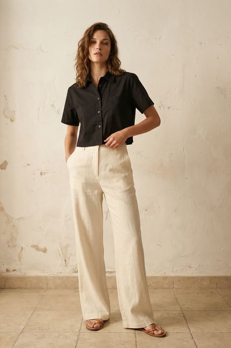 Knopfleiste Taschen-Crop-Shirt - Image 2