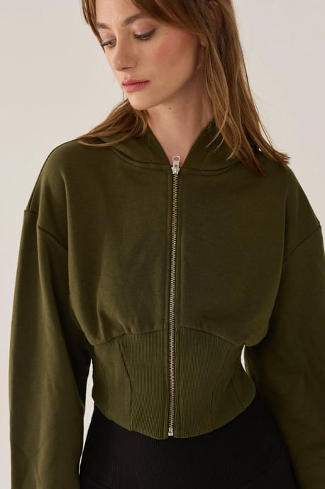 Slim Fit Cropped Hoodie mit Reißverschluss - Image 2