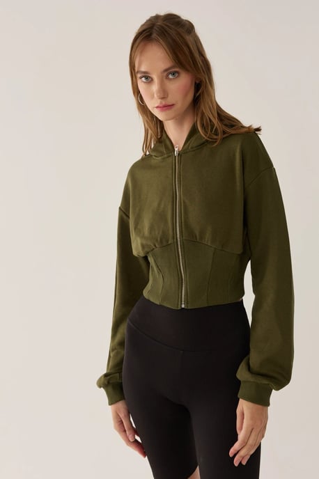 Slim Fit Cropped Hoodie mit Reißverschluss - Image 4