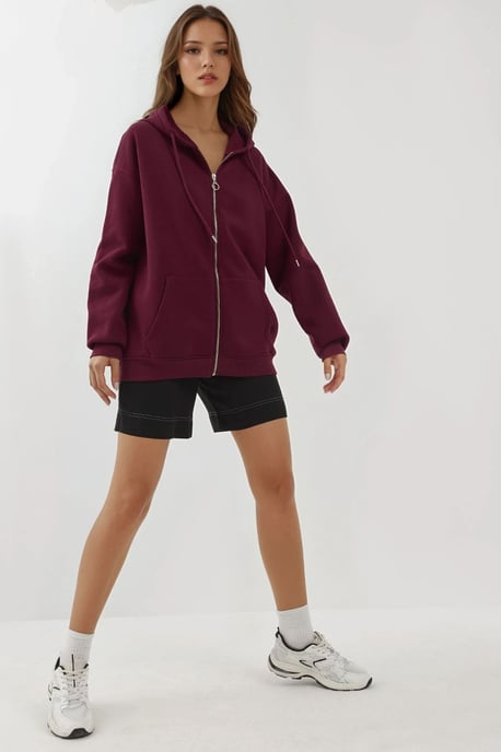 Texturierter Hoodie mit vollem Reißverschluss und Taschen - Image 4
