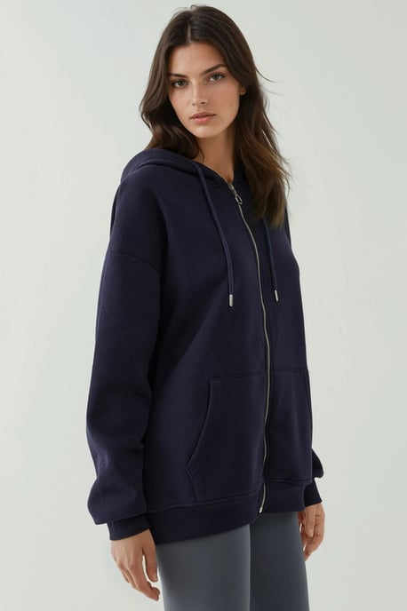 Strukturierter Full Zip Hoodie mit Taschen - Image 3